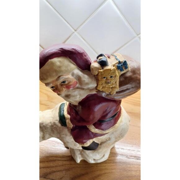 Vintage Christmas Klaus Wickl Chalk Santa Claus Riding A Polar Bear Figurine‎ 9” - Picture 8 of 8